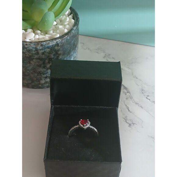 Pandora Elevated Red Heart Ring S925 ALE Sterling Silver Sparkling Pavé Frame - Picture 10 of 11